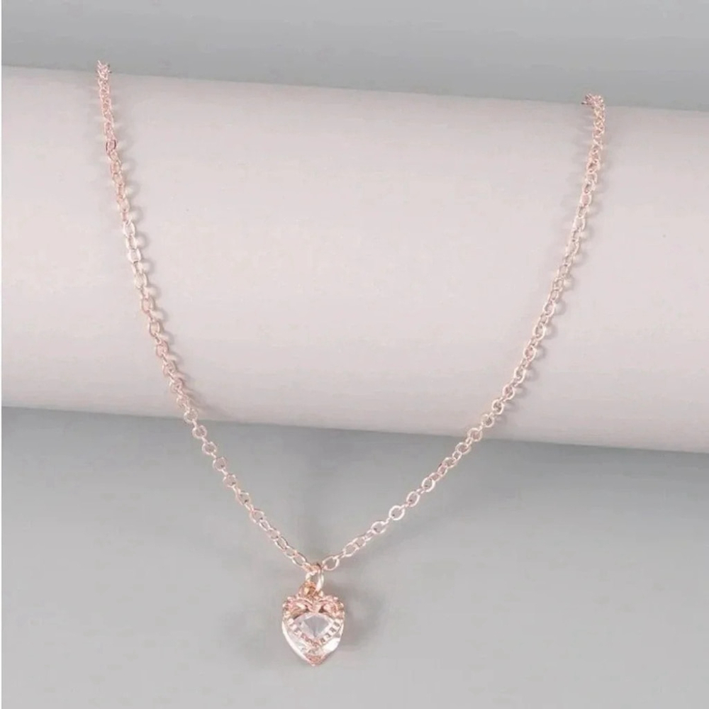 ⚠️Clearance Rose Gold Cubic Zirconia Heart Charm Necklace SS - Picture 4 of 4
